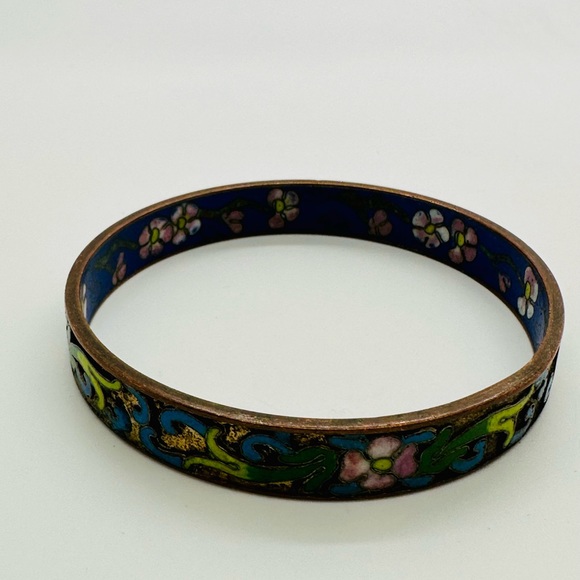 Vintage Champleve Enamel Floral Bangle Bracelet - Picture 9 of 15